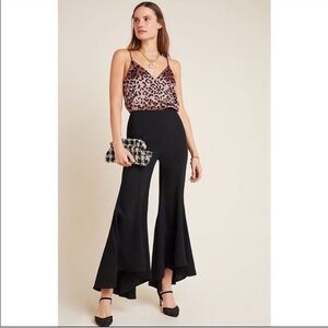 Anthropologie Zinnia Flare Trousers Black Wide Bell Bottom Pants Dramatic Size 4